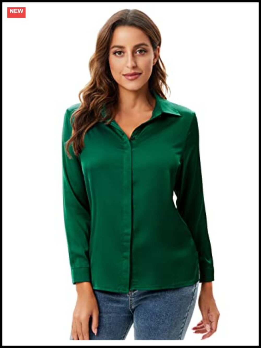 Women's Silk Satin Button Down Blouse Long Sleeve Work Office Top